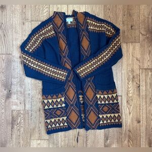 LUCKY BRAND Aztec Boho Hooded Cardigan Sweater size S